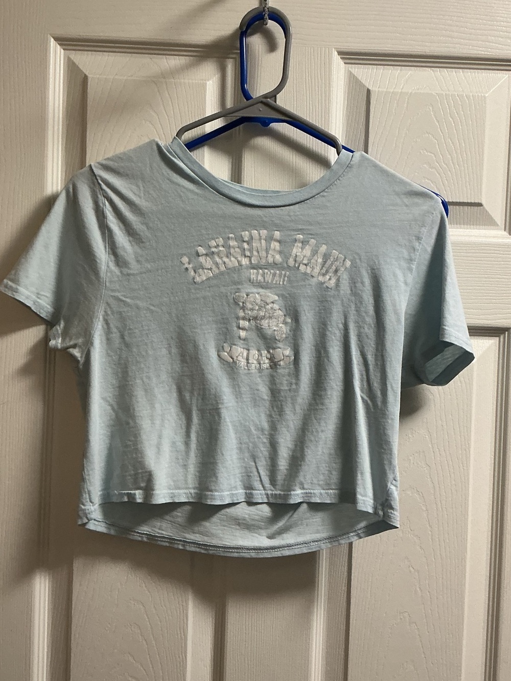Light Blue Cropped Graphic Tee - Lahaina, Hawaii